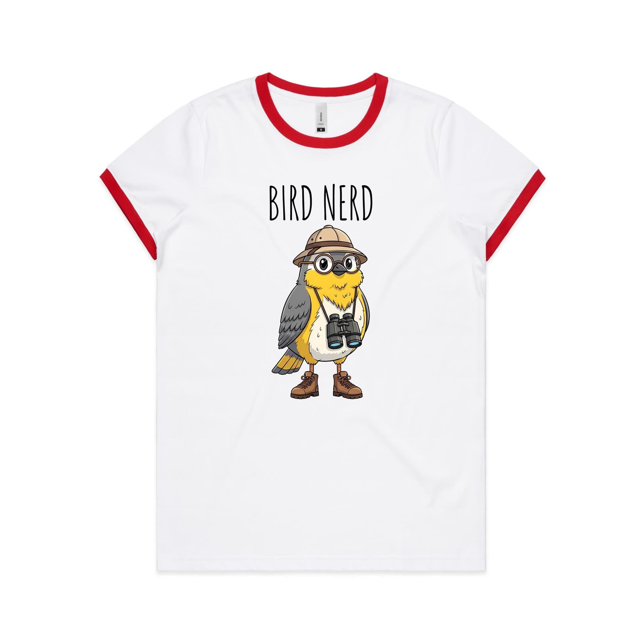Bird Nerd 2 Women's AS Colour Ringer Tee White Red Womens Ringer T-shirt animal Birds Printed In Australia