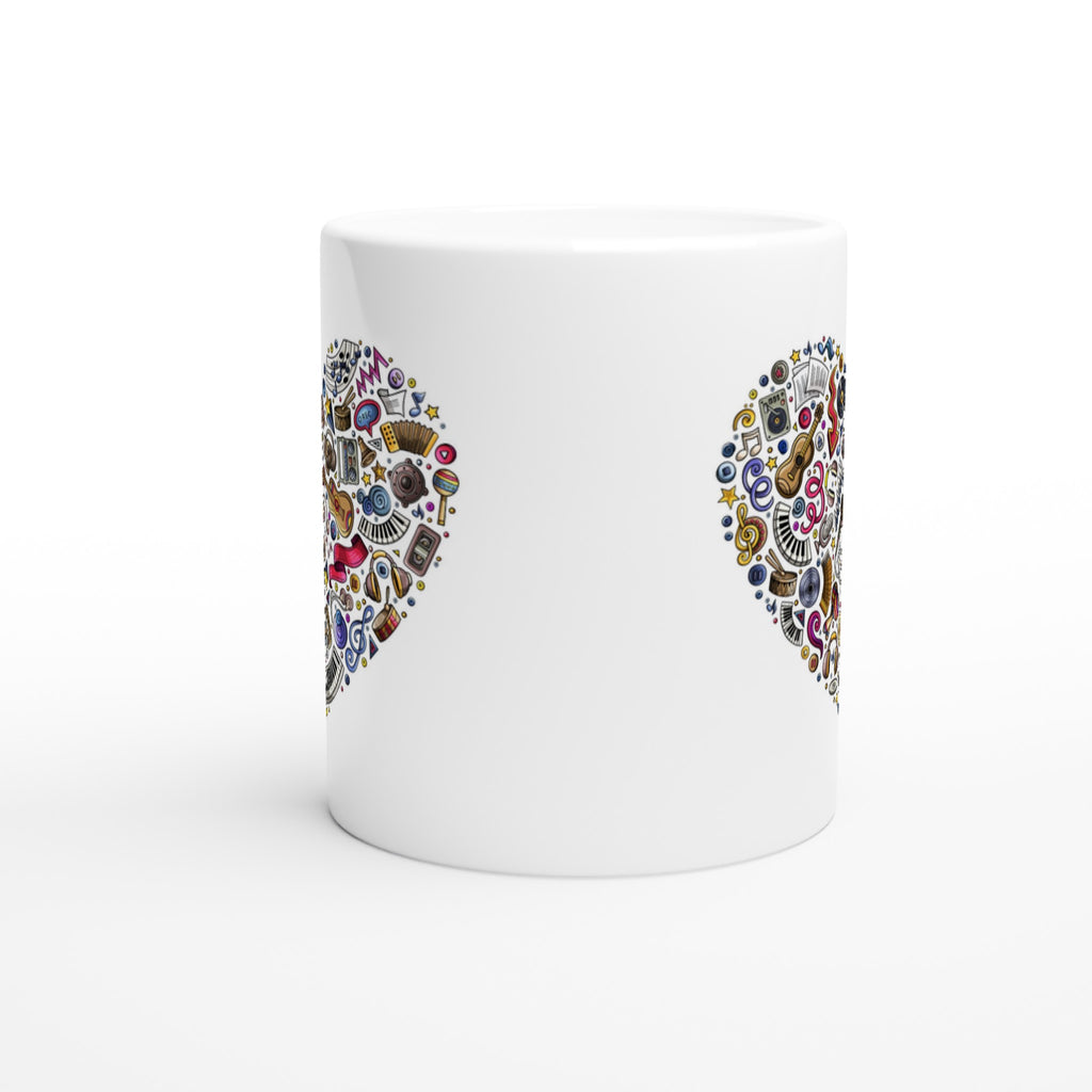 Heart Music - White 11oz Ceramic Mug White 11oz Mug Globally Fulfilled Love Music