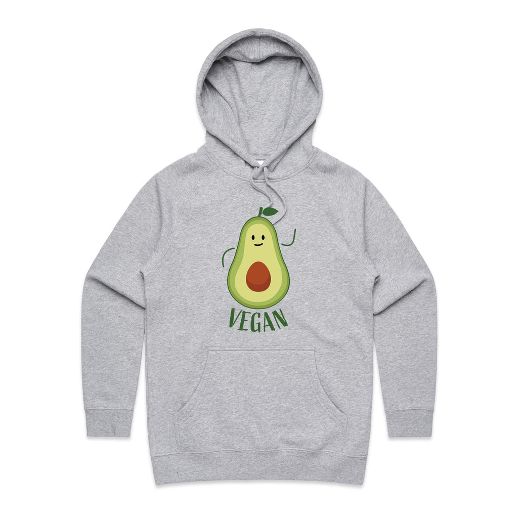 Vegan Avocado - Womens Hoodie Grey Marle Womens Hoodie Food Printed In Australia