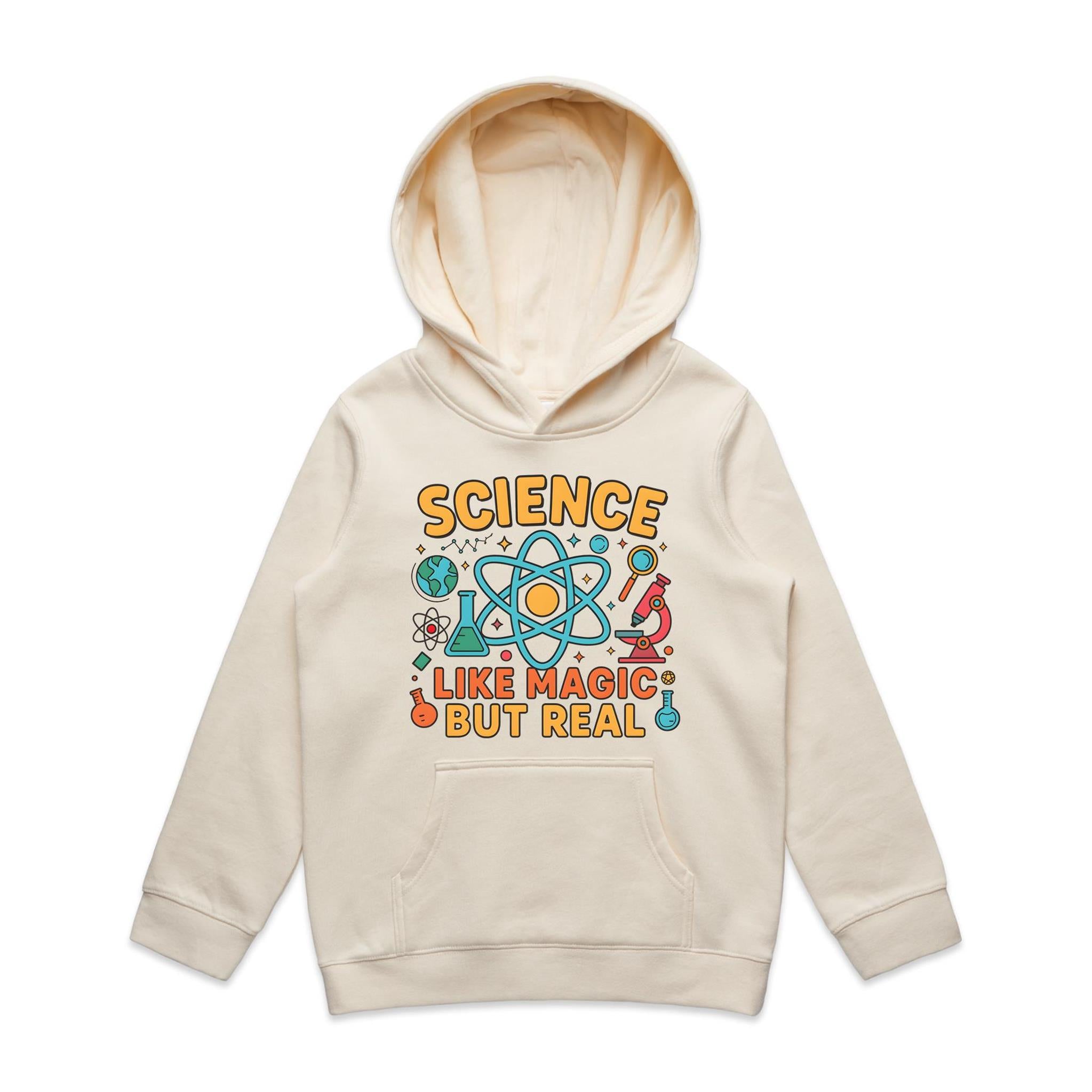 Science, Like Magic But Real - Kids Hoodie Ecru Kids Hoodie Printed In Australia Science