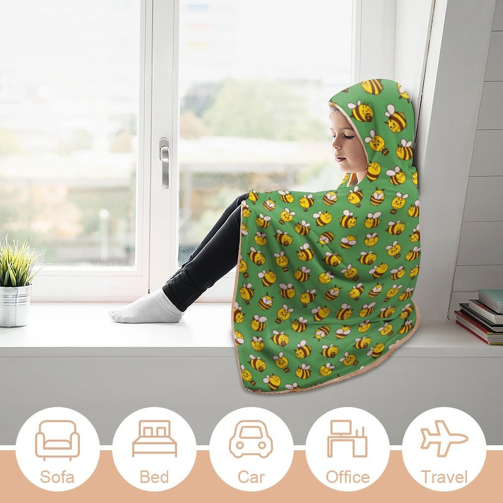 Busy Bees Kids Hooded Blanket 100cm x 130cm