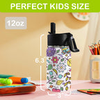 Hippie Butterfly And Flowers 12oz Kids Water Bottle with Straw Lid