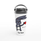 Personalised Wake Up, Coffee Rabbit White 15oz Stainless Steel Travel Mug Default Title Personalised Travel Mug animal Coffee Customise Globally Fulfilled Personalise