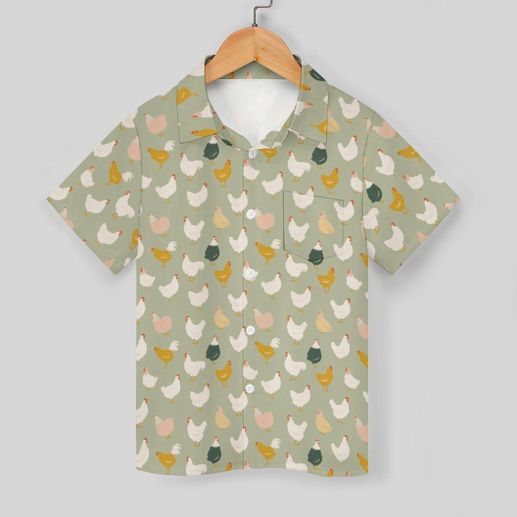 Chicken Life Kids Youth Short Sleeve Button Up Shirt