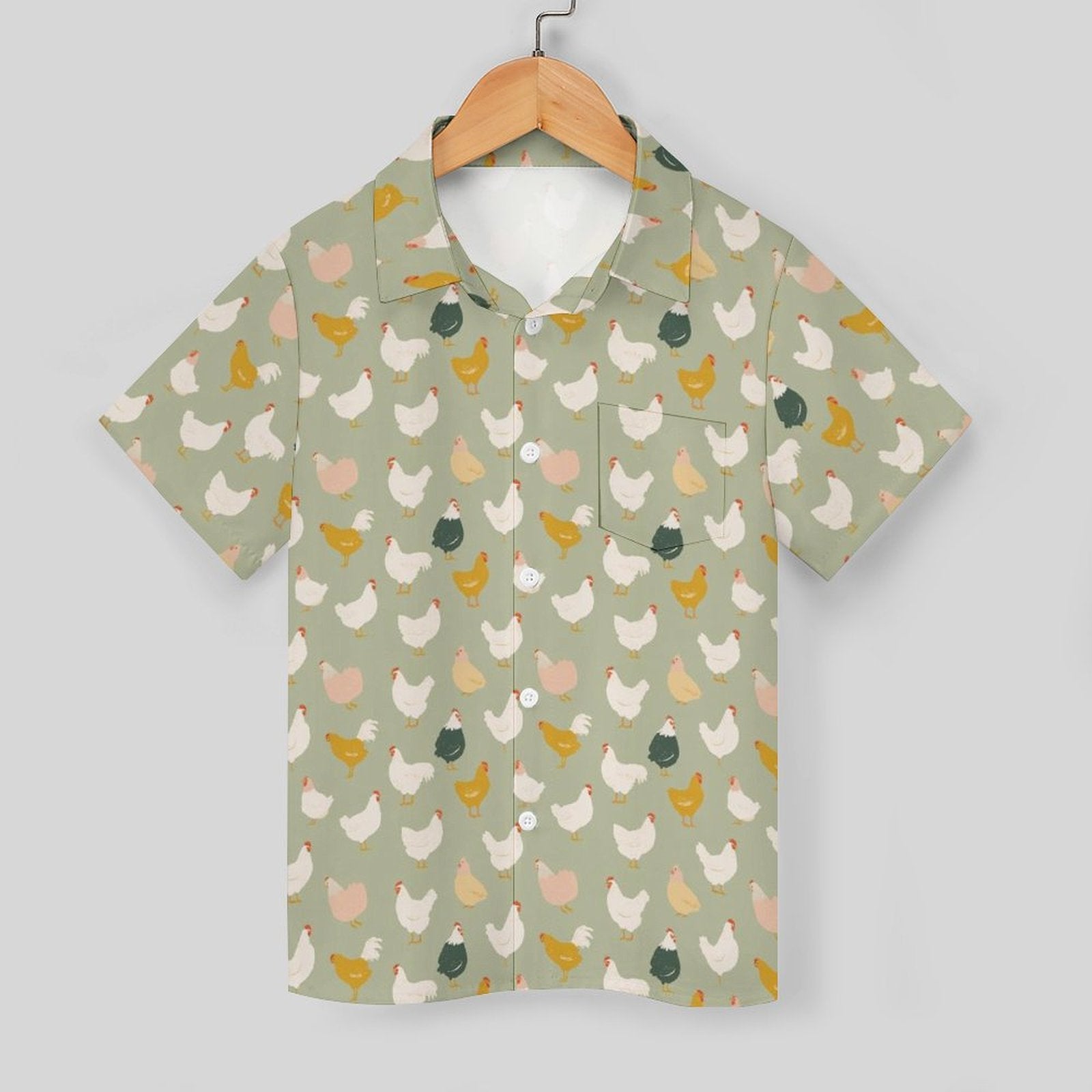 Chicken Life Kids Youth Short Sleeve Button Up Shirt