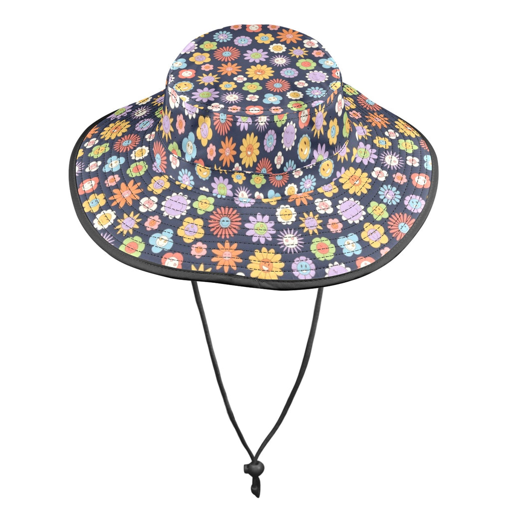 Groovy Flowers Wide Brim Bucket Hat Wide Brim Bucket Hat Plants Printed Offshore Retro