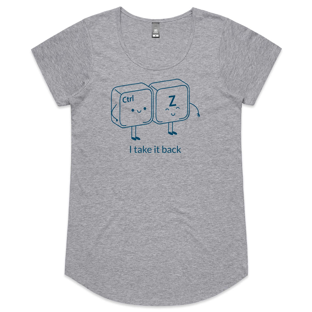 Ctrl Z, Computer Keyboard, I Take It Back - Womens Scoop Neck T-Shirt Grey Marle Womens Scoop Neck T-shirt Printed In Australia Tech