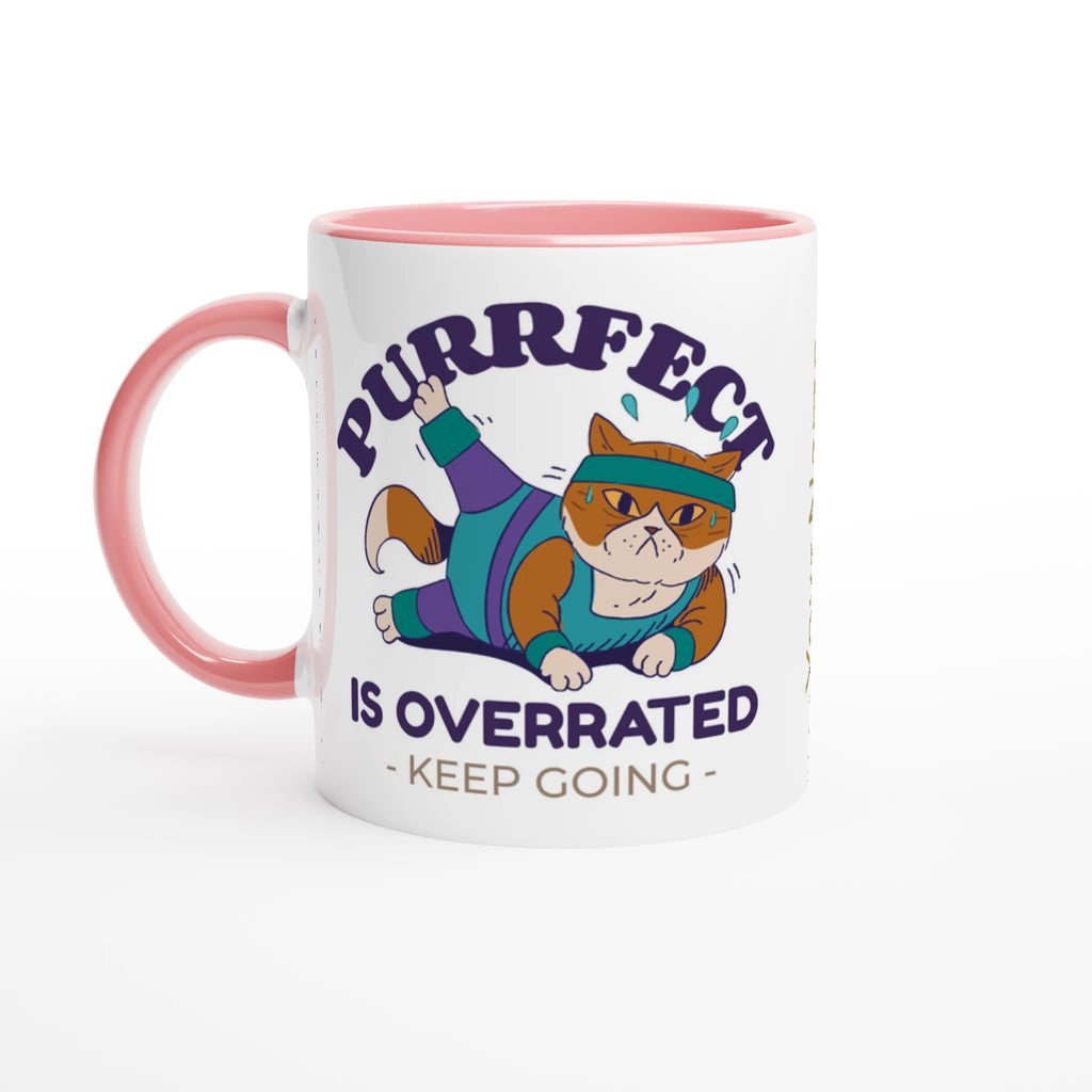Personalised - Purrfect Is Overrated - White 11oz Ceramic Mug with Colour Inside Ceramic Pink Personalised 11oz Mug animal customise Fitness Globally Fulfilled personalise