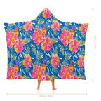 Tropical Flower in Blue And Pink Kids Hooded Blanket 100cm x 130cm Kids Hooded Blanket Plants Printed Offshore