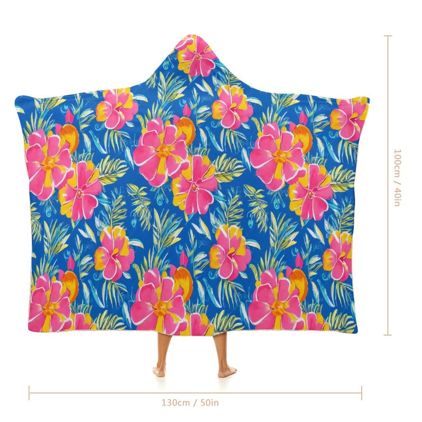 Tropical Flower in Blue And Pink Kids Hooded Blanket 100cm x 130cm Kids Hooded Blanket Plants Printed Offshore