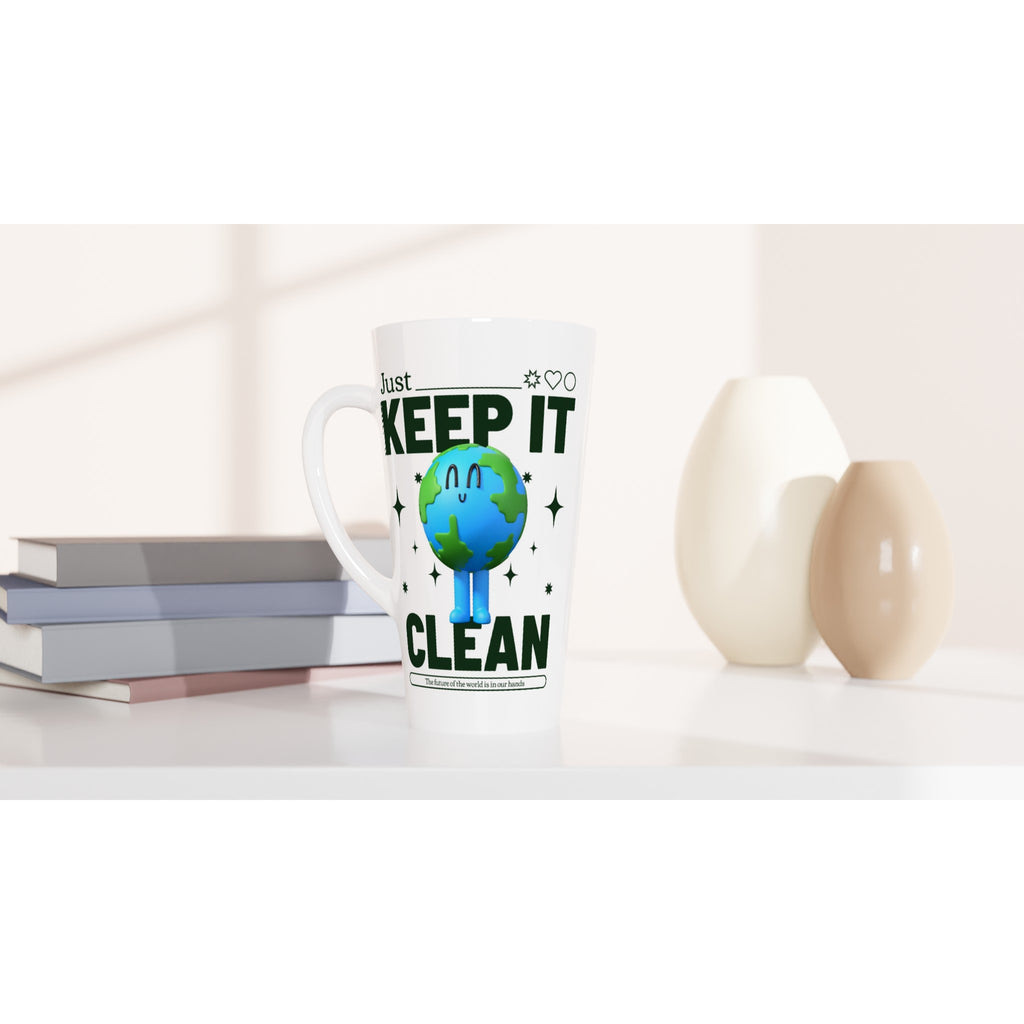 Earth, Just Keep It Clean - White Latte 17oz Ceramic Mug Latte Mug Environment Globally Fulfilled