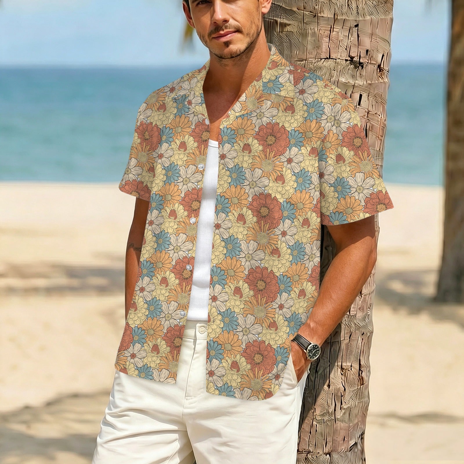 Vintage Retro Floral Men's Crinkle Hawaiian Shirt