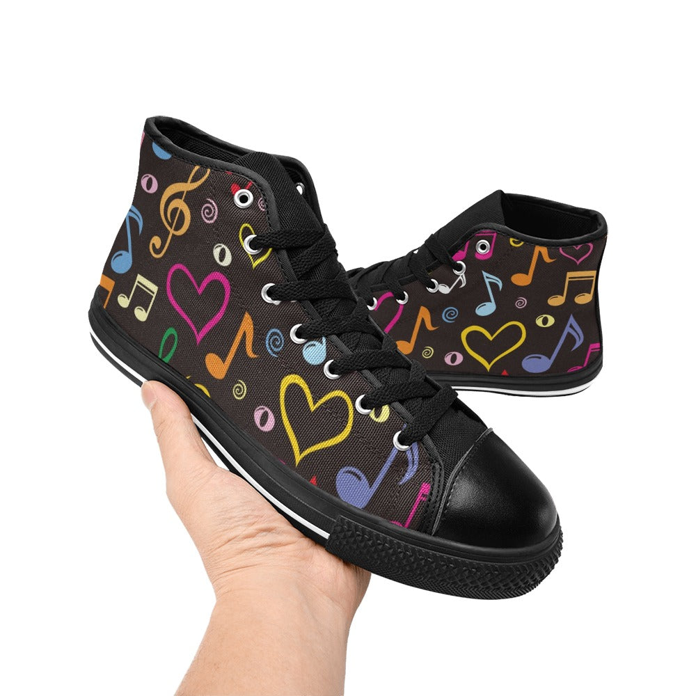 Music Notes - Men's High Top Canvas Shoes