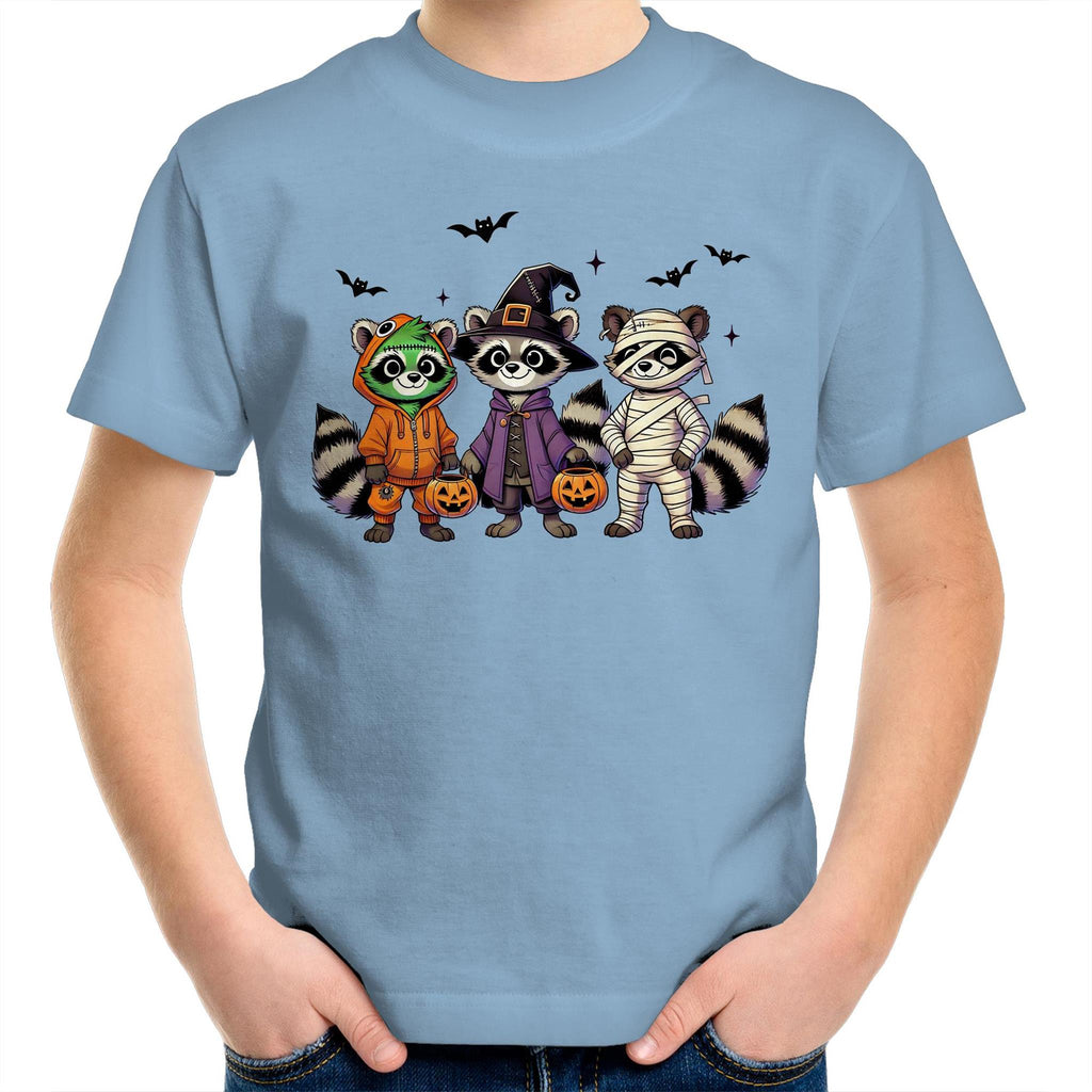 Halloween Raccoons - Kids Youth T-Shirt Carolina Blue Kids Youth T-shirt Halloween Printed In Australia