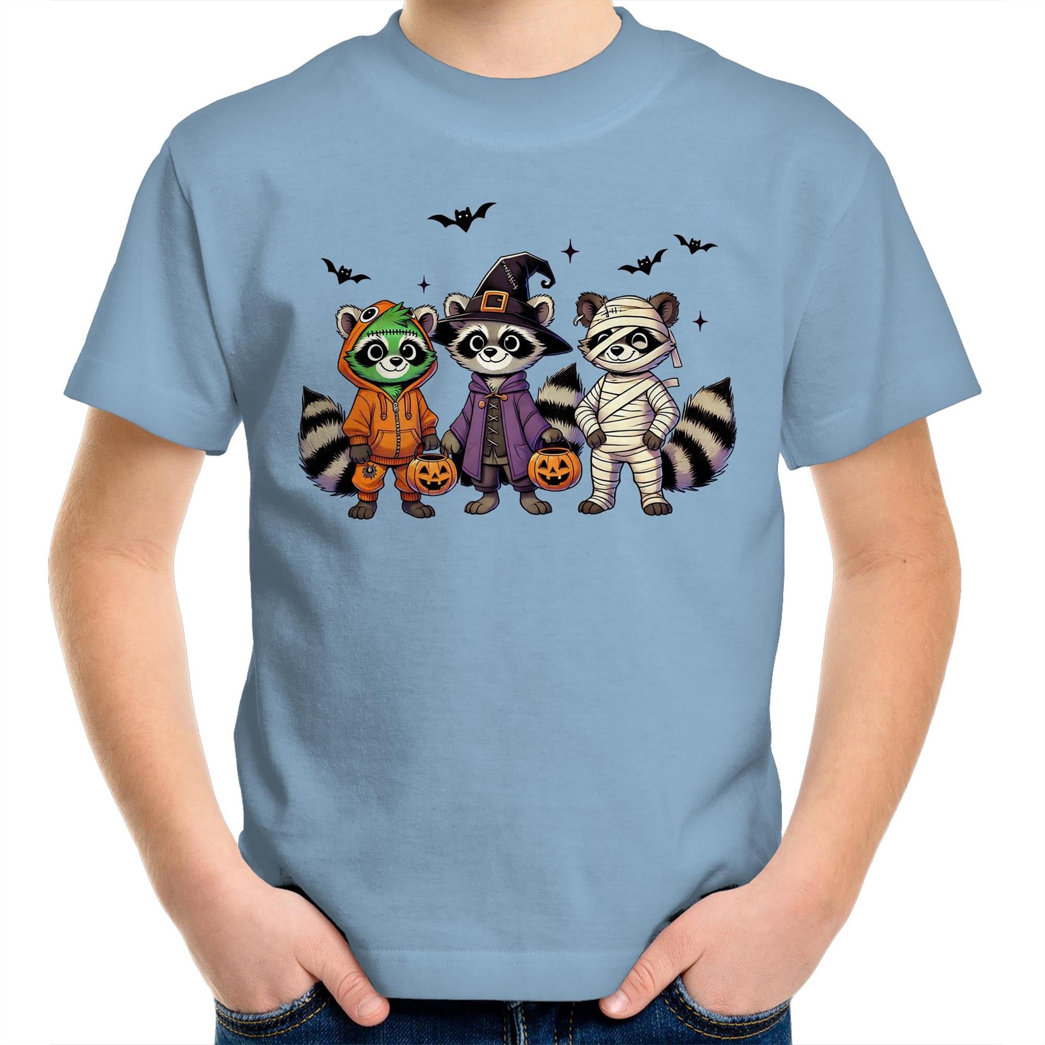 Halloween Raccoons - Kids Youth T-Shirt Carolina Blue Kids Youth T-shirt Halloween Printed In Australia