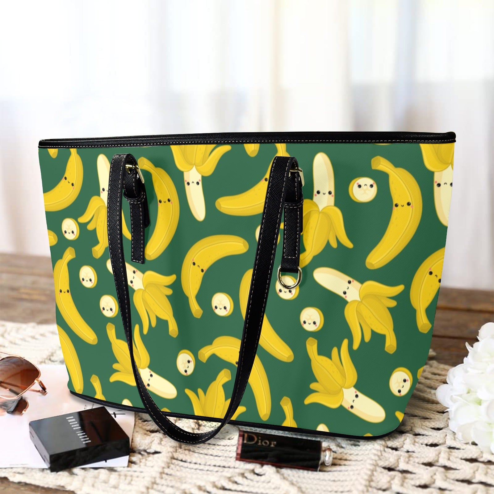 Happy Bananas - Leather Tote Bag-Large