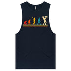 Evolution Of A Saxophone Player - Mens Tank Top Tee Navy Drop Arm Tank Top Music Printed In Australia