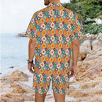 Happy Retro Flowers Men's Hawaiian Shirt & Shorts Set Men's Hawaiian Shirt & Shorts Set Printed Offshore Retro