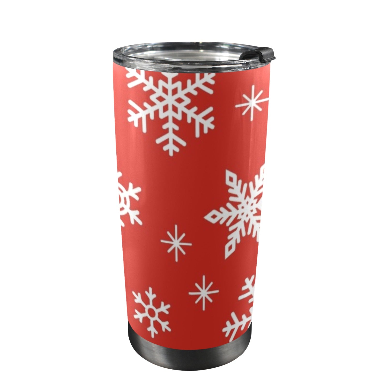Red Snowflakes, Christmas - 20oz Mobile Tumbler with Lid (Black Lock) One Size 20oz Travel Mug Christmas Printed Offshore