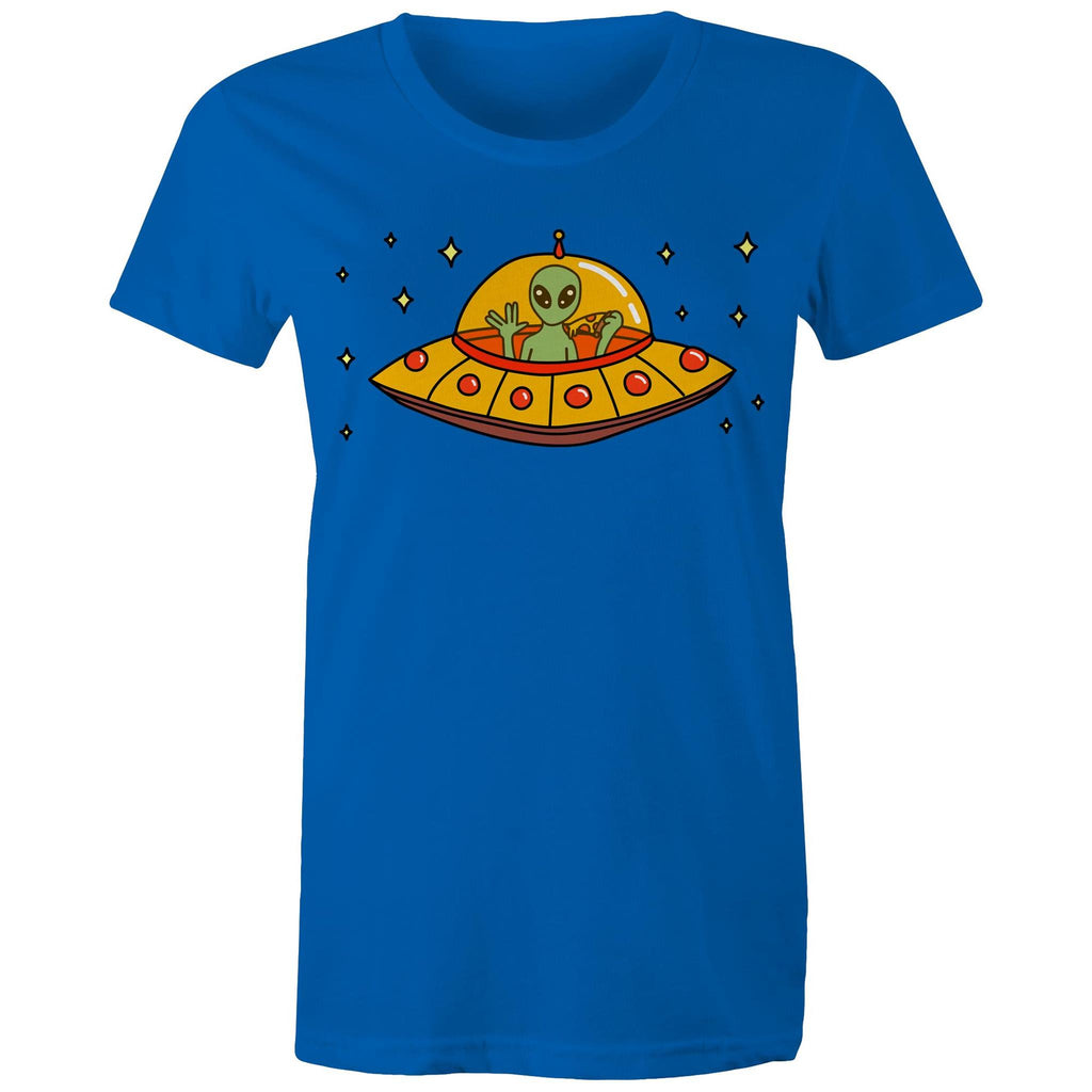 Alien Pizza - Womens T-shirt Bright Royal Womens T-shirt Food Printed In Australia Sci Fi