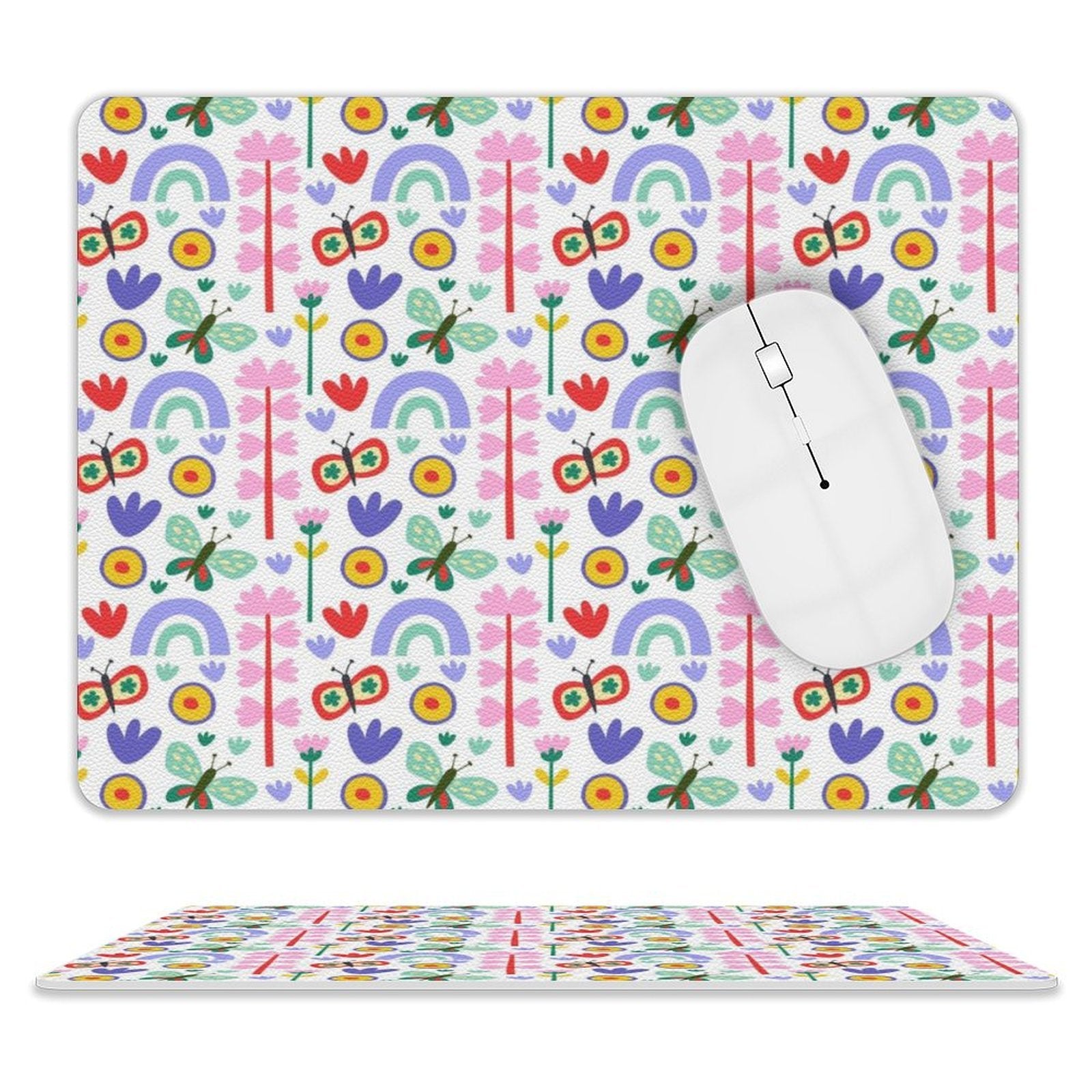 Rainbows And Butterflies - Leather Mouse Pad white One size Leather Mouse Pad Printed Offshore