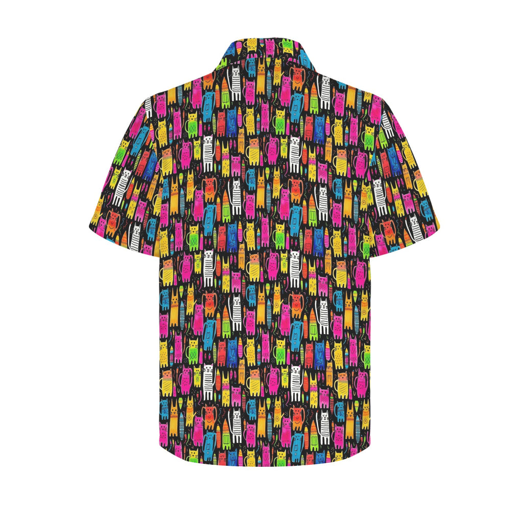 Colourful Cats Men's Short Sleeve Hawaiian Shirt Men's Hawaiian Shirt (New) animal Printed Offshore