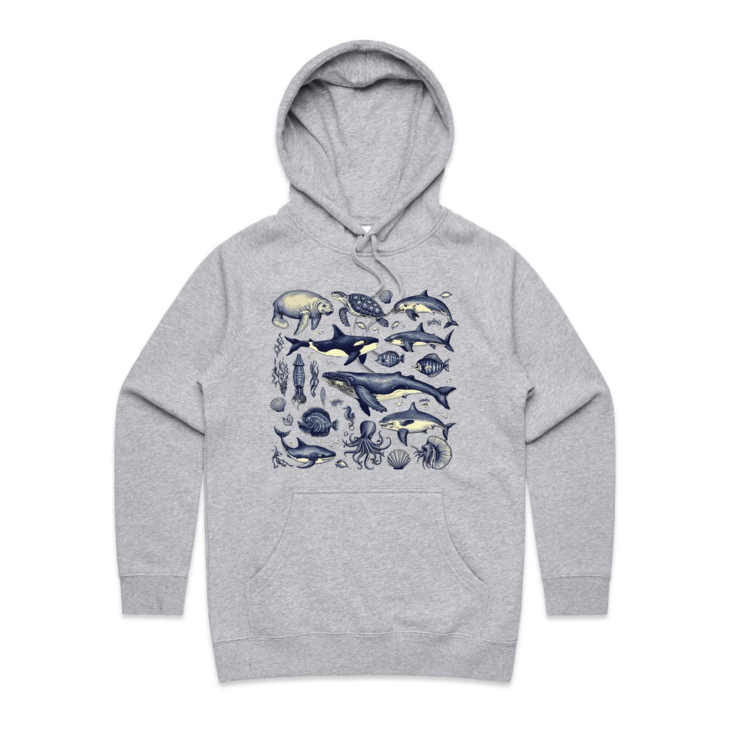 Sea Creatures - Womens Hoodie Grey Marle Womens Hoodie animal Printed In Australia