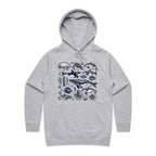 Sea Creatures - Womens Hoodie Grey Marle Womens Hoodie animal Printed In Australia