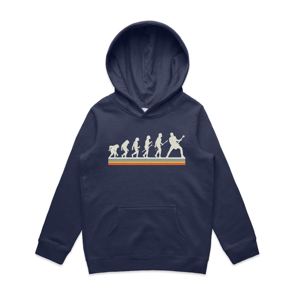 Guitar Player Evolution - Kids Hoodie Midnight Blue Kids Hoodie Music Printed In Australia