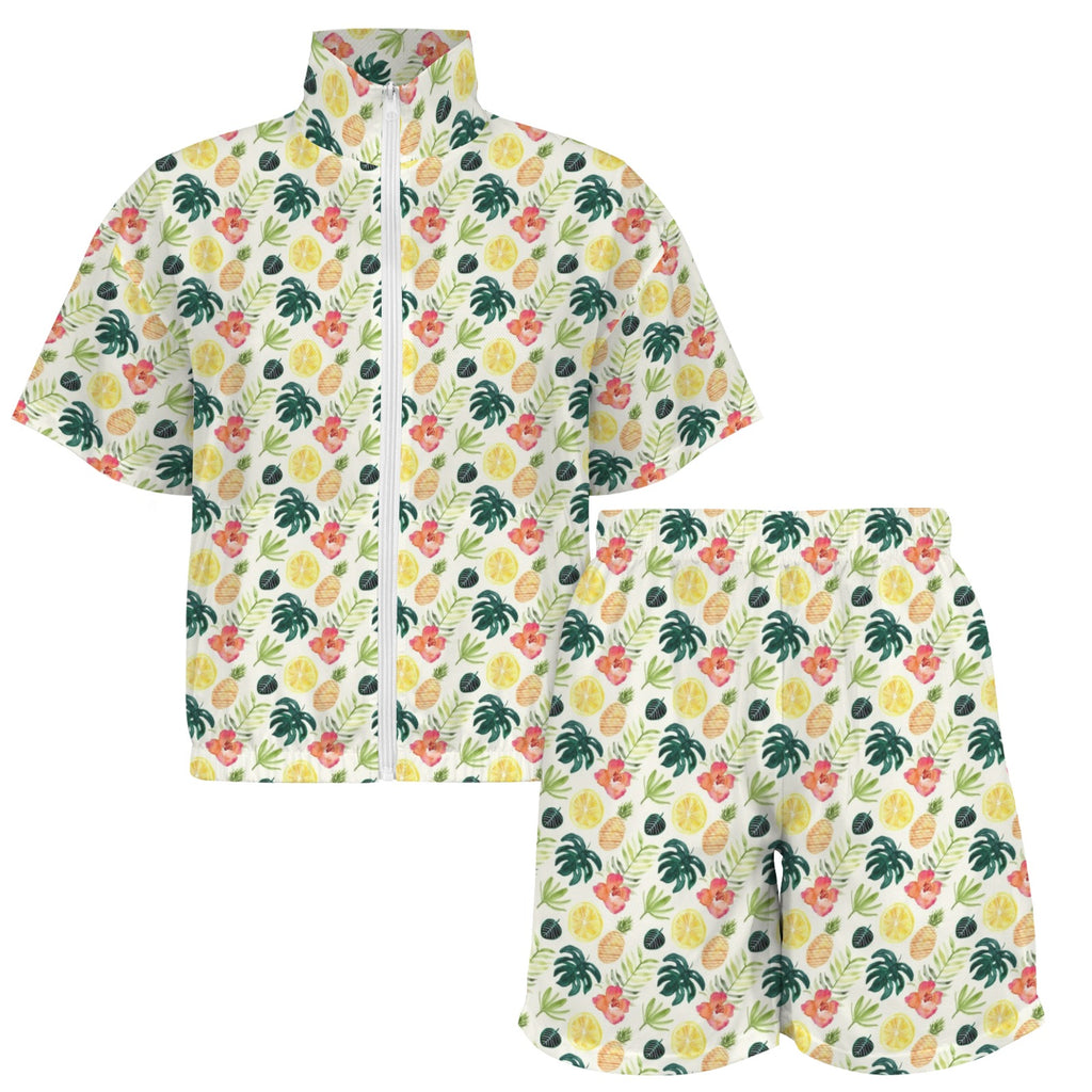 Pineapple Tropical Women's Windbreaker Short Set Women's Windbreaker Short Set Food Printed Offshore