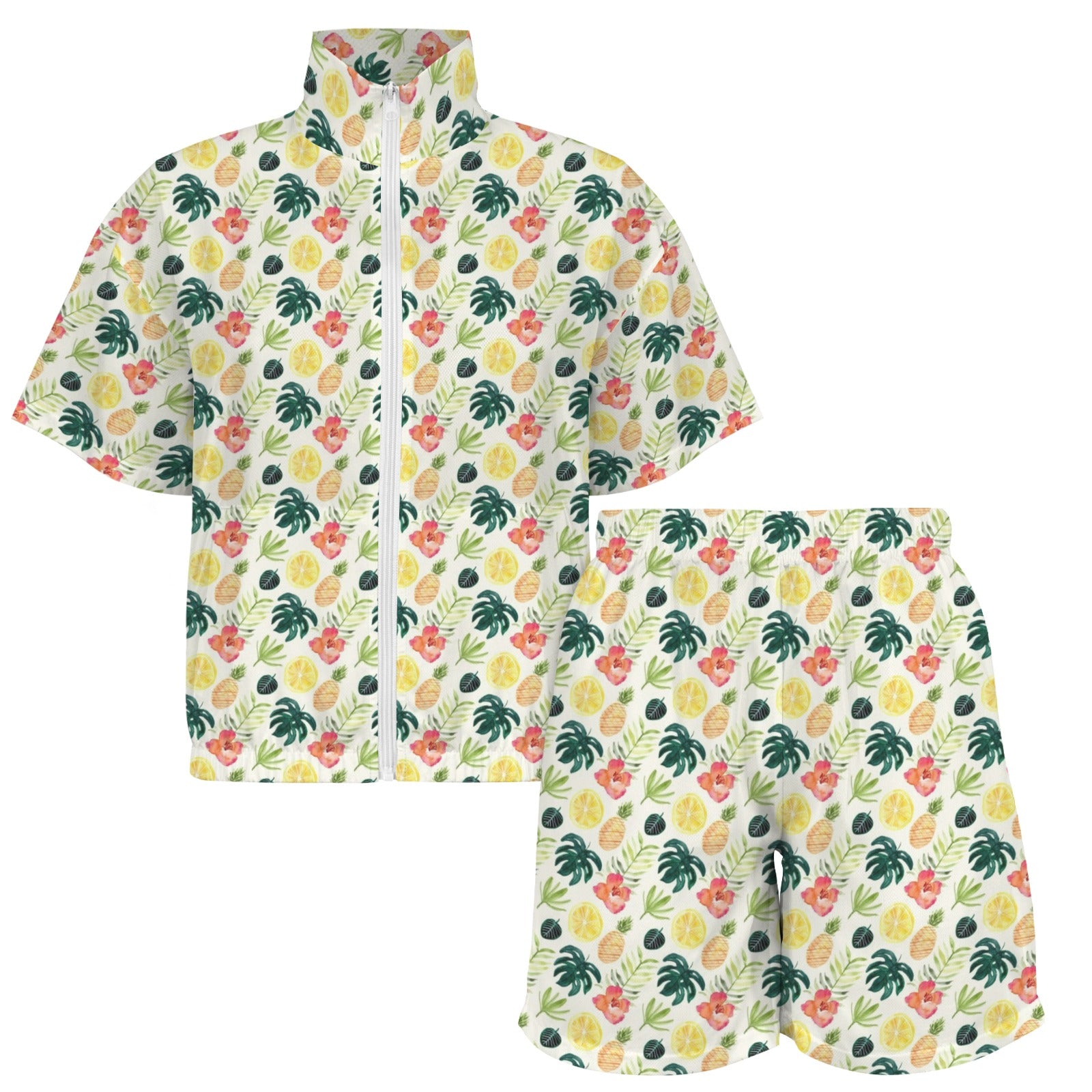 Pineapple Tropical Women's Windbreaker Short Set Women's Windbreaker Short Set Food Printed Offshore