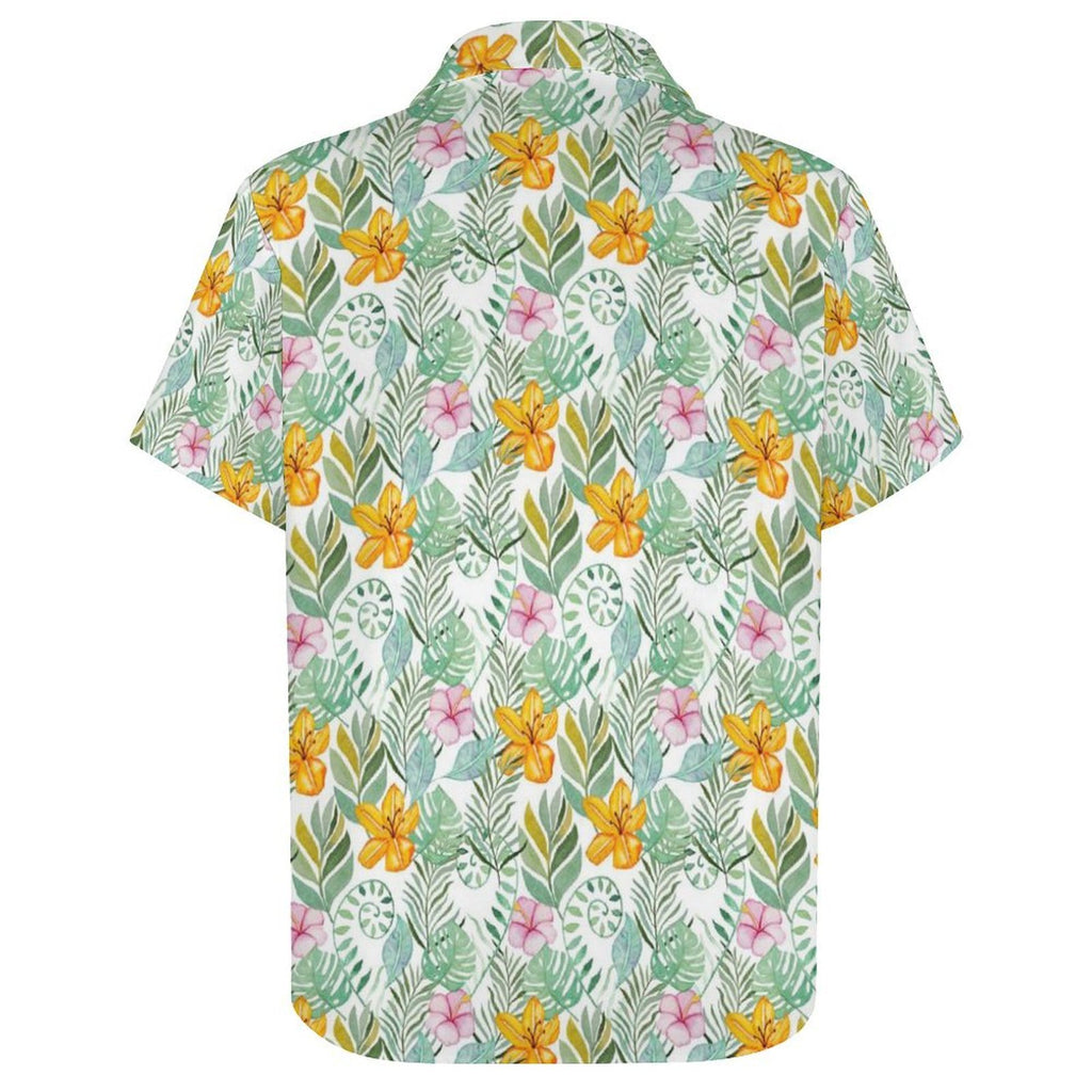 Tropical Flowers And Leaves Women's Collared Pocketless Short Sleeve Shirt