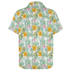 Tropical Flowers And Leaves Women's Collared Pocketless Short Sleeve Shirt