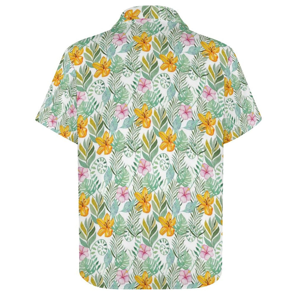 Tropical Flowers And Leaves Women's Collared Pocketless Short Sleeve Shirt