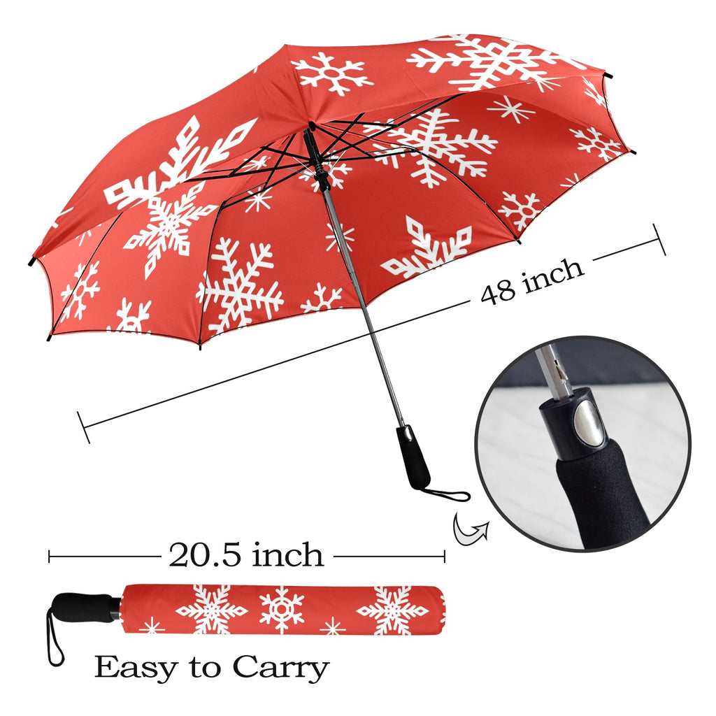 Red Snowflakes, Christmas - Semi-Automatic Foldable Umbrella (Model U12) Semi-Automatic Foldable Umbrella (U12)