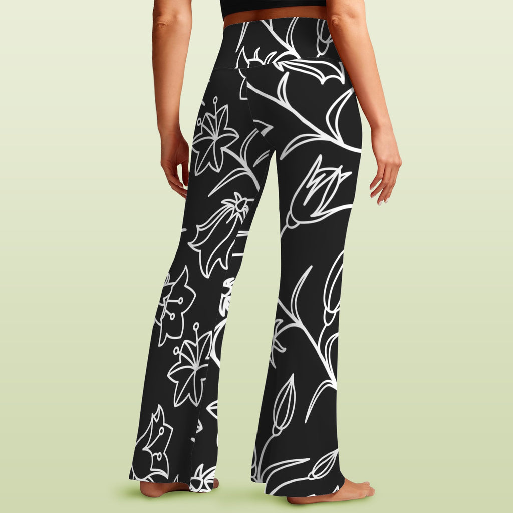 Black And White Floral High Waist Crossover Tummy Control Flare Leggings High Waist Flare Leggings Printed Offshore