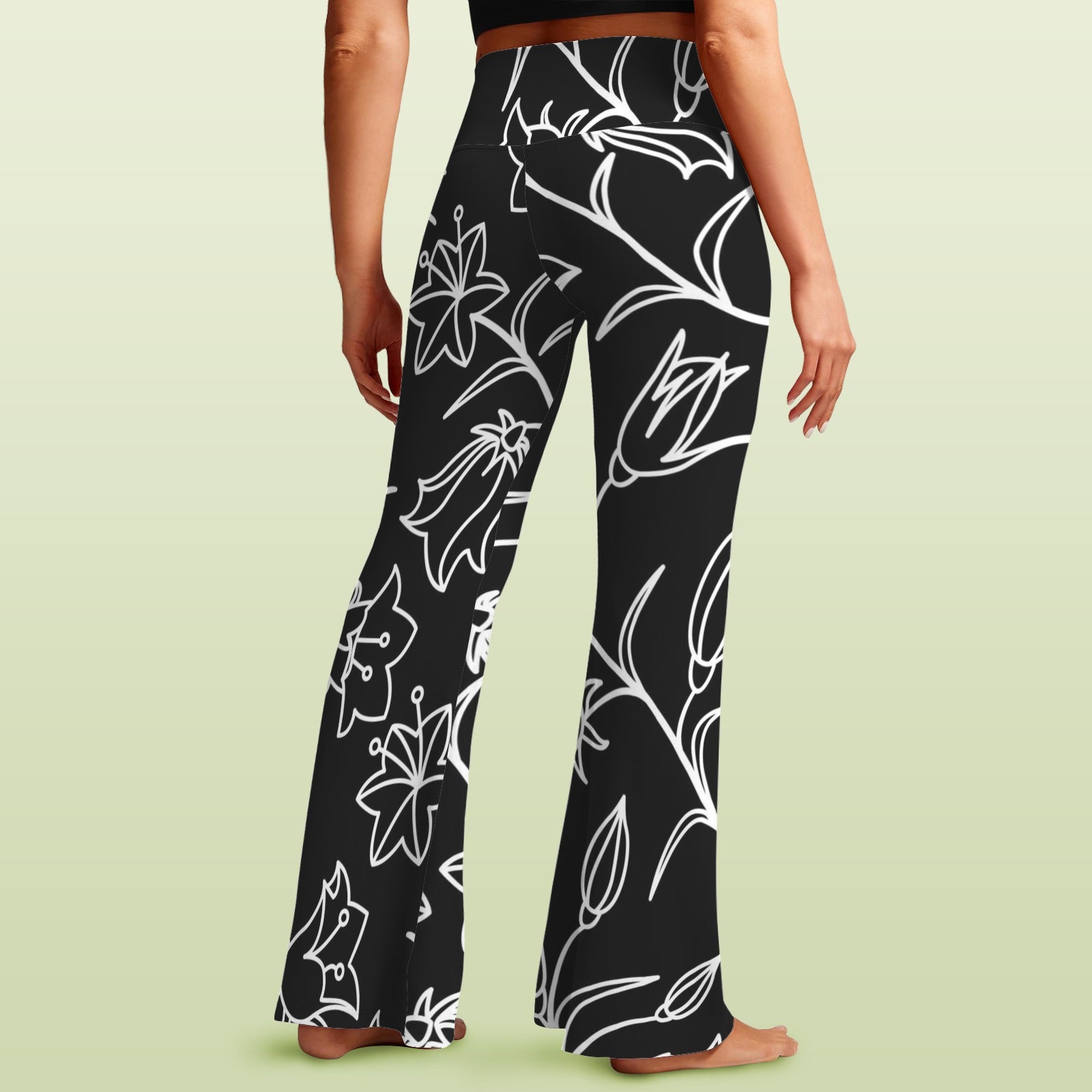 Black And White Floral High Waist Crossover Tummy Control Flare Leggings High Waist Flare Leggings Printed Offshore