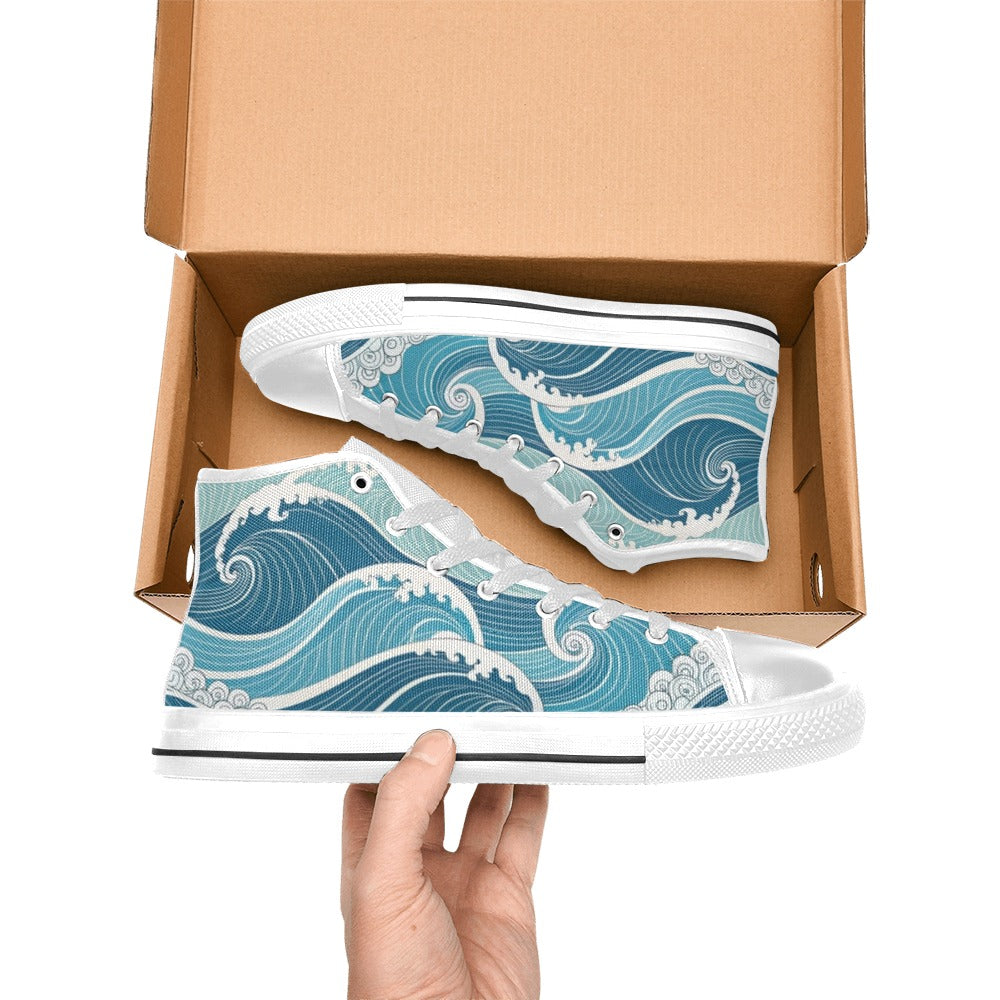 Ocean Waves Kids High Top Canvas Shoes Kids High Top Canvas Shoes Printed Offshore Summer Surf