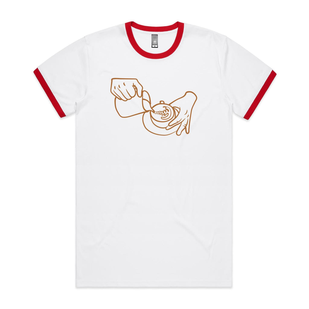 Barista - Staple Ringer Tee White Red Ringer T-Shirt Coffee Printed In Australia