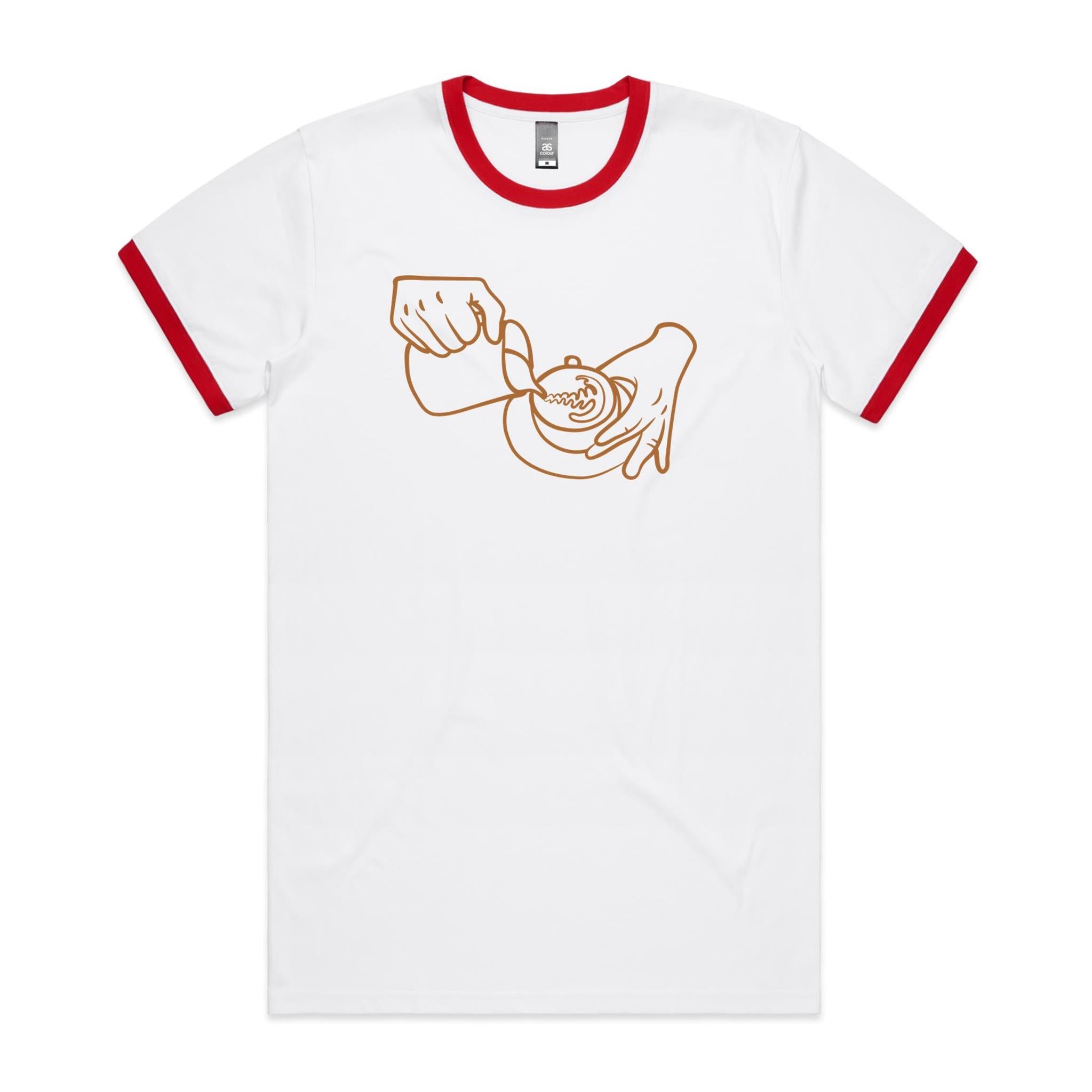 Barista - Staple Ringer Tee White Red Ringer T-Shirt Coffee Printed In Australia
