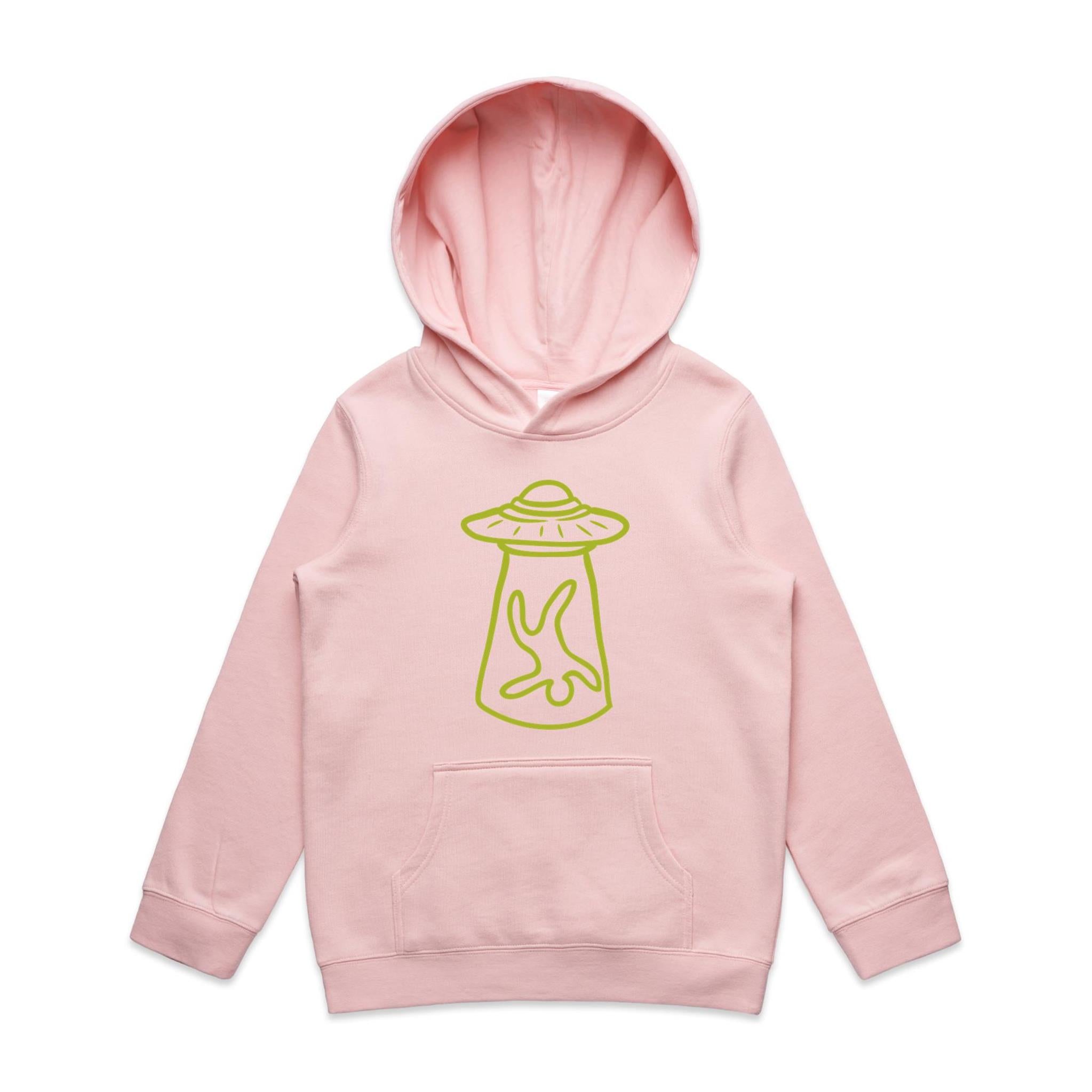 Alien Abduction, UFO - Kids Hoodie Pink Kids Hoodie Printed In Australia