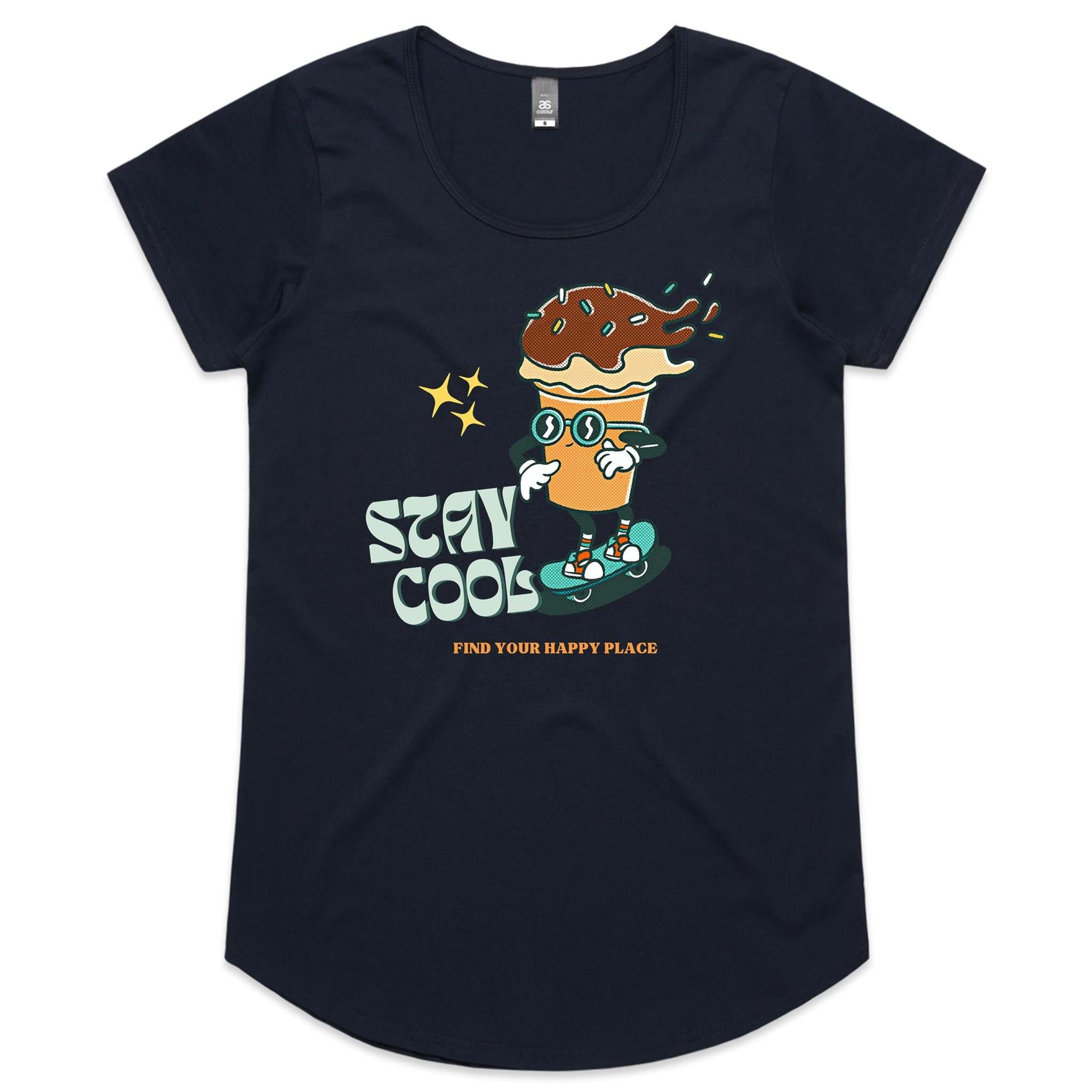 Stay Cool, Ice Cream - Womens Scoop Neck T-Shirt Navy Womens Scoop Neck T-shirt Printed In Australia Summer