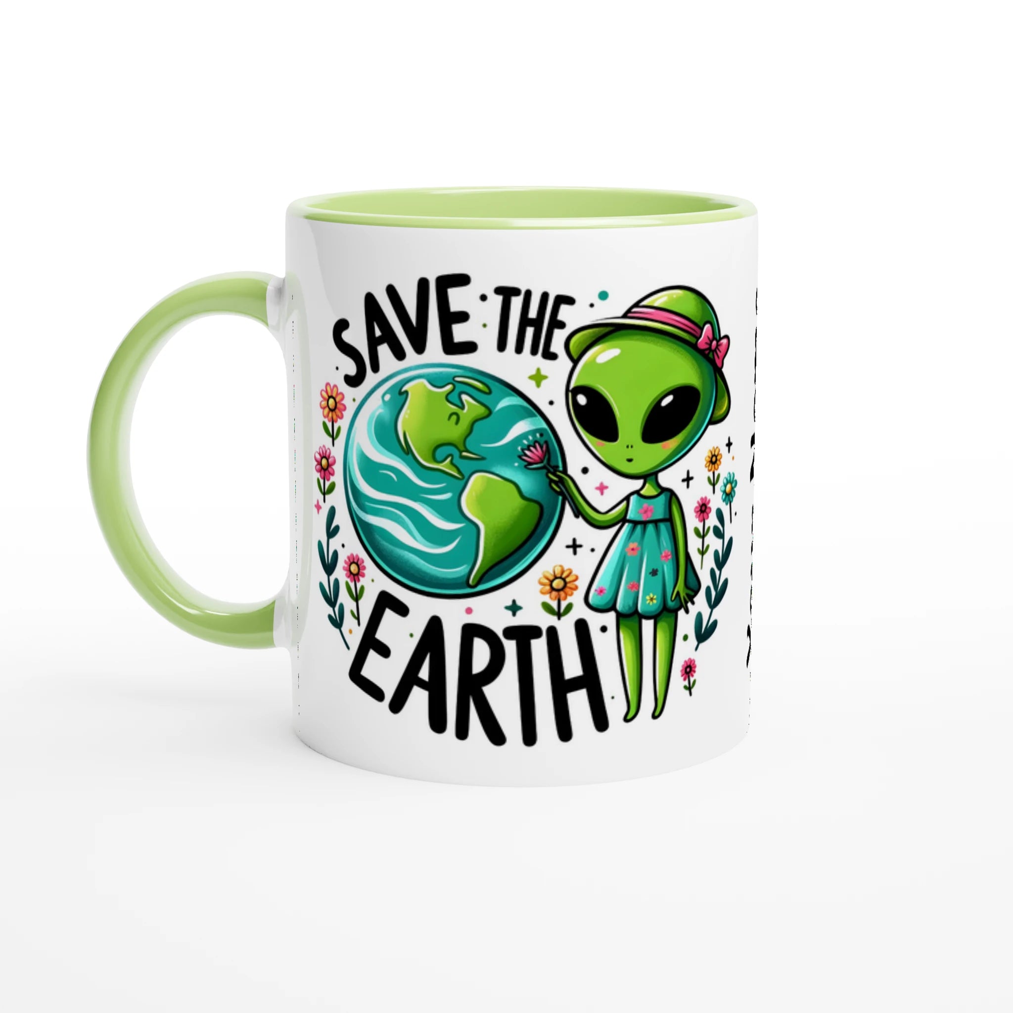 Personalised - Save The Earth, Alien - 11oz Ceramic Mug Ceramic Green Personalised Mug customise Environment Globally Fulfilled personalise Sci Fi