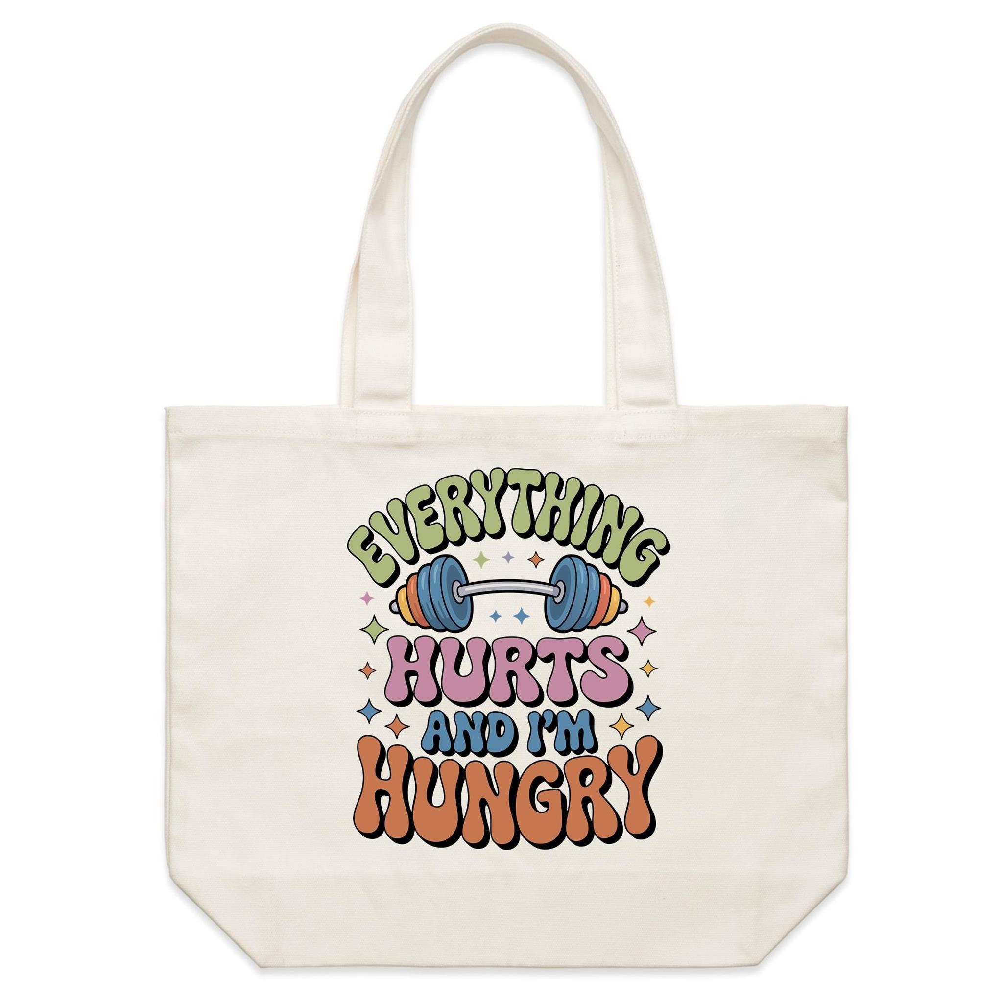 Everything Hurts And I'm Hungry, Gym - Shoulder Canvas Tote Bag Default Title Large Tote Bag Fitness Printed In Australia