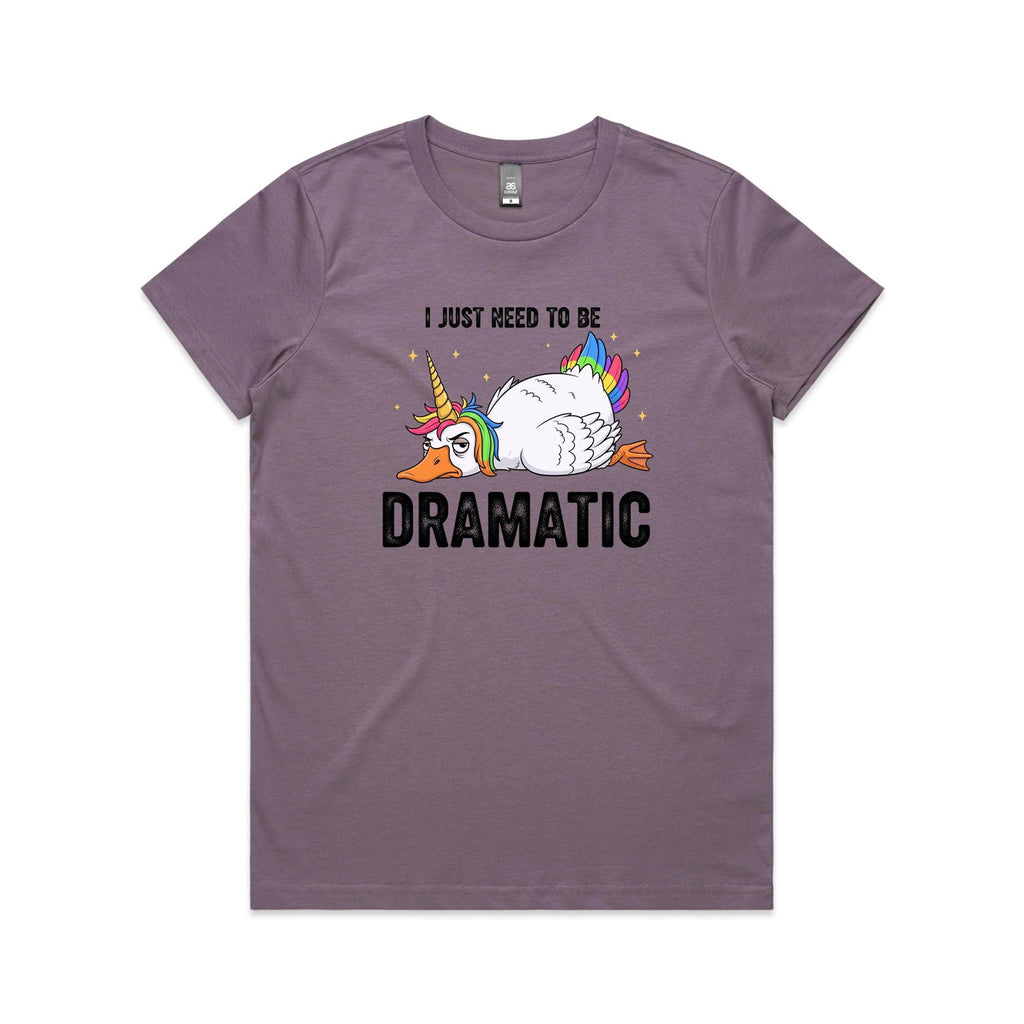 Dramatic Unicorn Goose Women's AS Colour T-shirt Mauve Womens T-shirt animal Printed In Australia