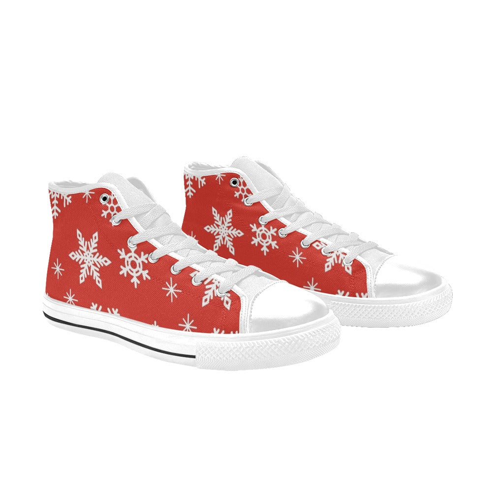 Red Snowflakes, Christmas - Men's High Top Canvas Shoes