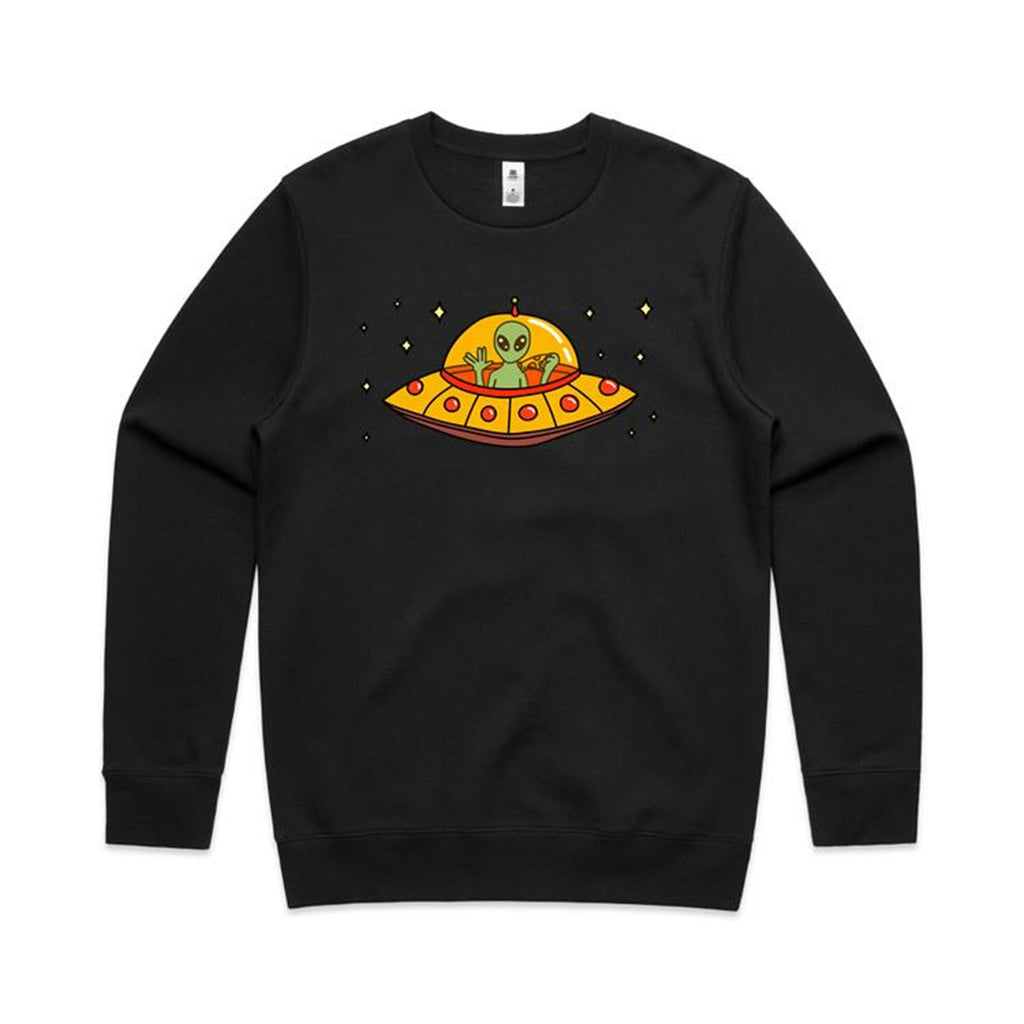 Alien Pizza - AS Colour Stencil Crew Black Sweatshirt Food Printed In Australia Sci Fi