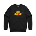 Alien Pizza AS Colour Stencil Crew Sweatshirt Unisex Black Sweatshirt Food Printed In Australia Sci Fi