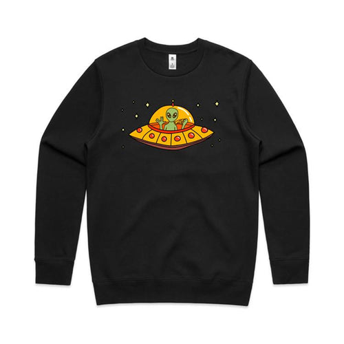 Alien Pizza - AS Colour Stencil Crew Black Sweatshirt Food Printed In Australia Sci Fi