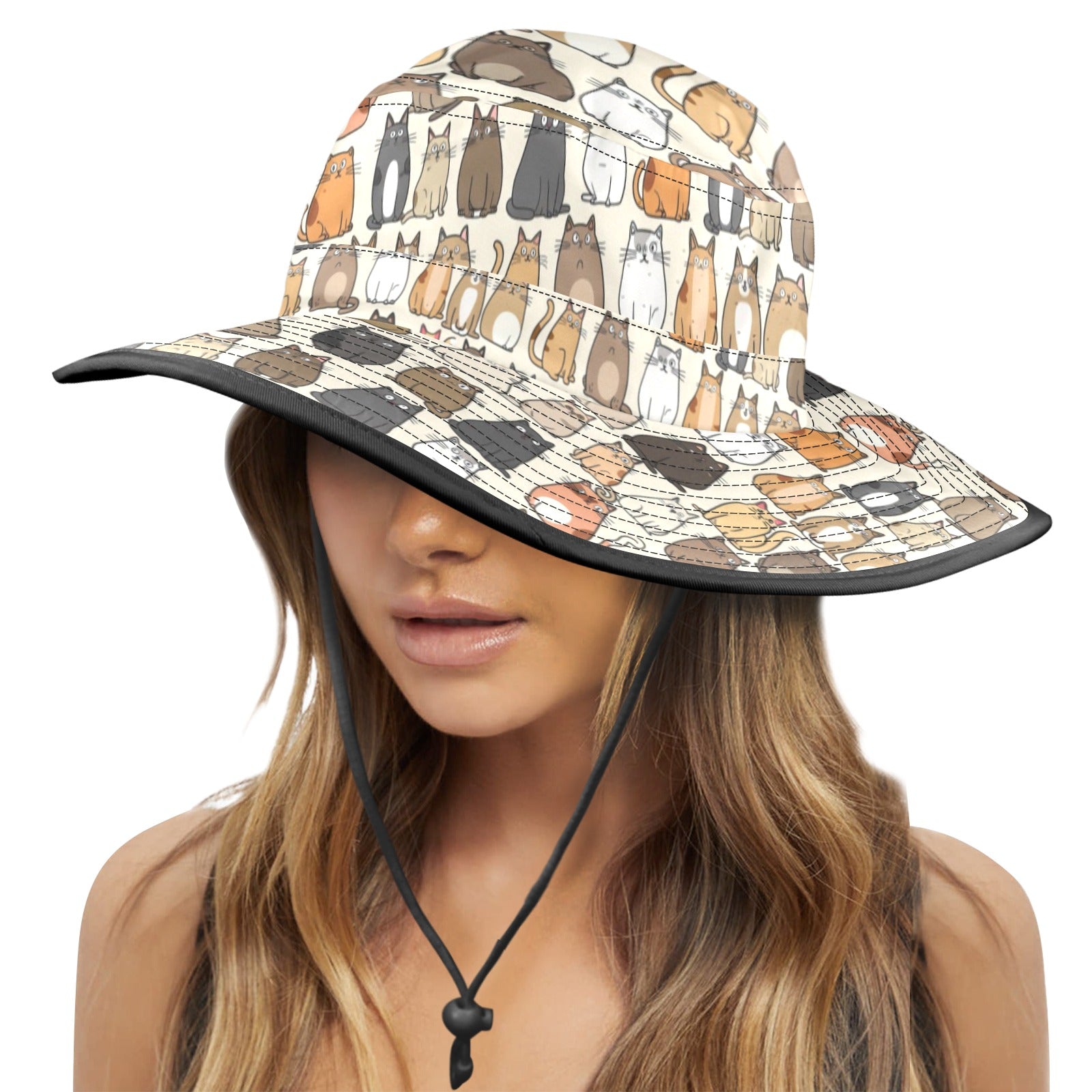 Lots Of Cats Wide Brim Bucket Hat Wide Brim Bucket Hat animal Printed Offshore